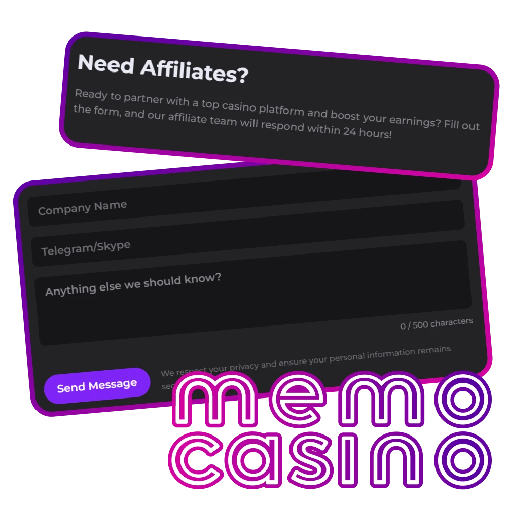Fill out the affiliate form to join the Memo Casino affiliate program.