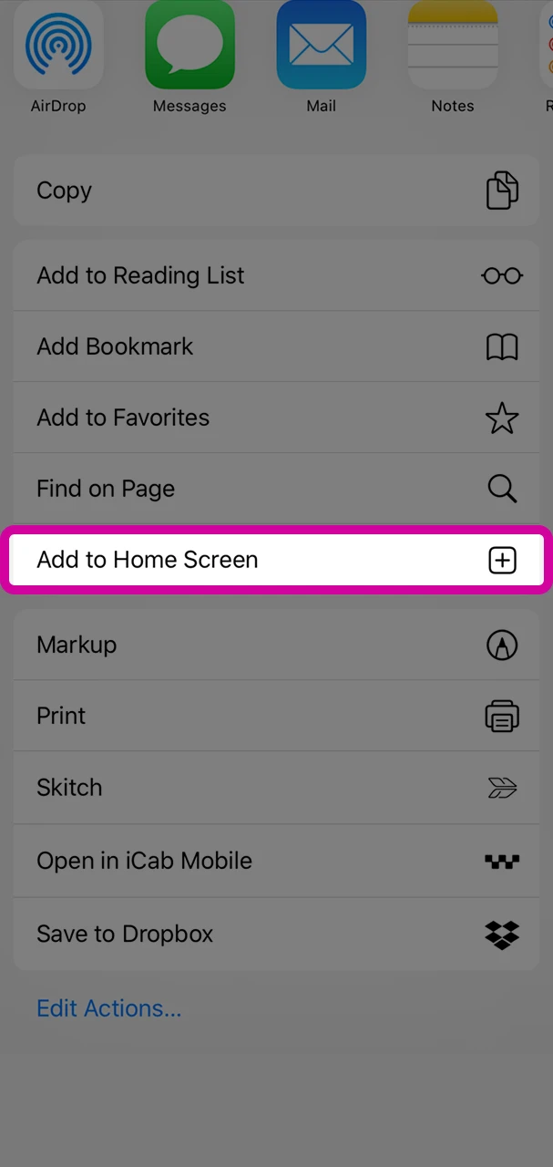 Find “Add to Home Screen” in the menu to add the Memo Casino shortcut to your iOS home screen.
