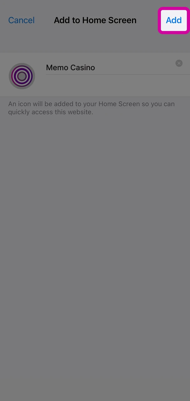 After naming it, add the Memo Casino shortcut to your home screen.