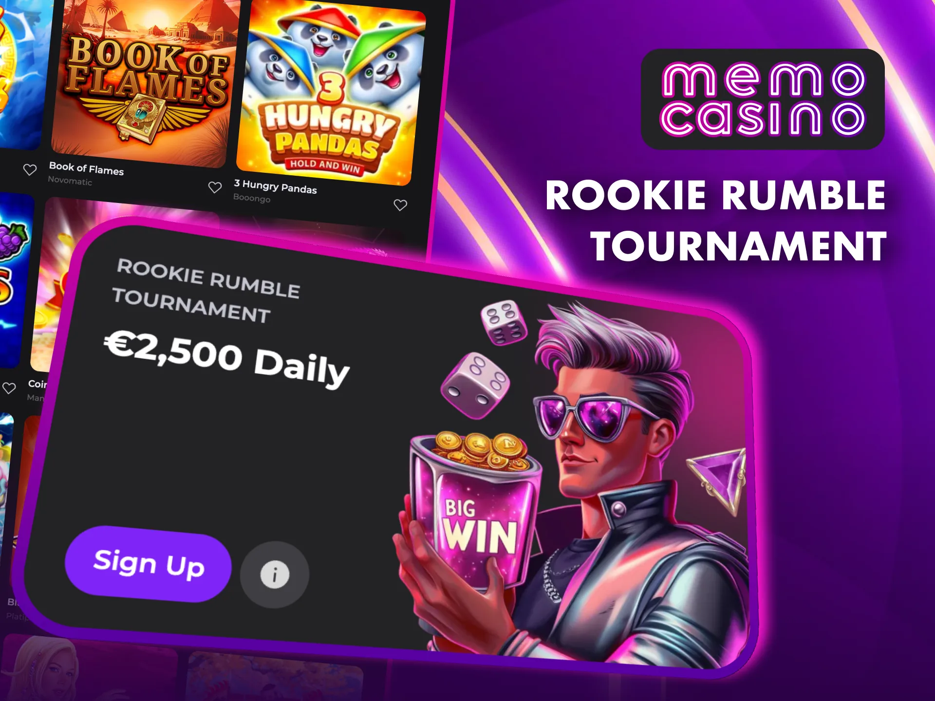 Play qualifying games at Memo Casino and climb the Rookie Rumble leaderboard.
