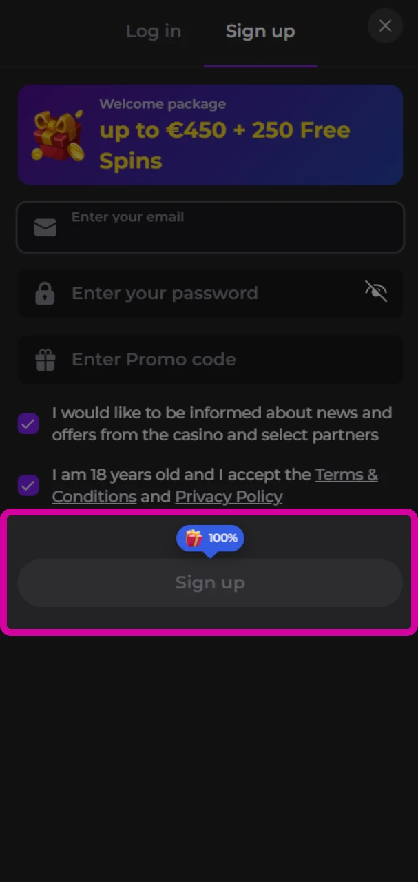 After adding your details, create a Memo Casino account.