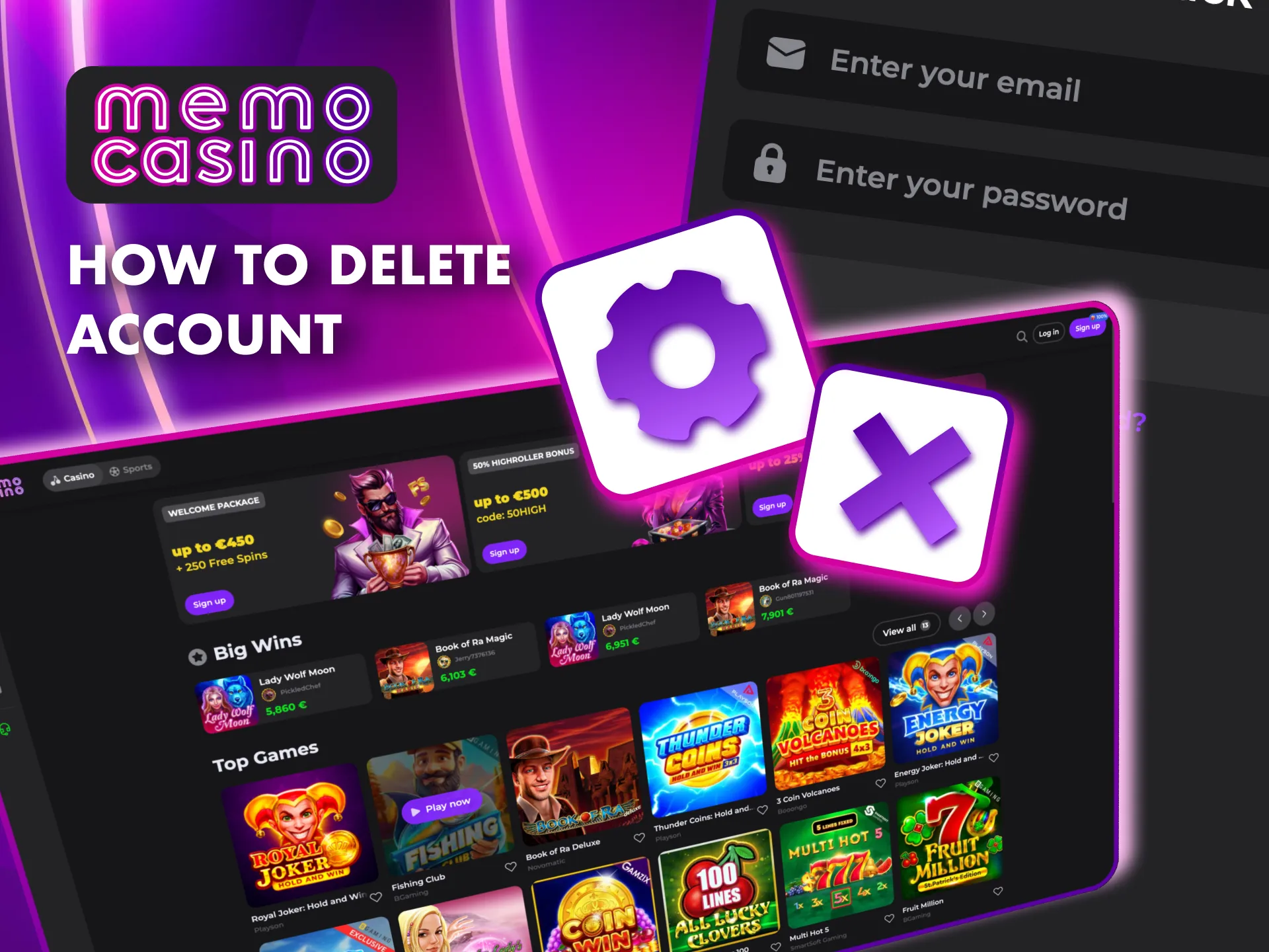 Request account deletion at Memo Casino through support verification.