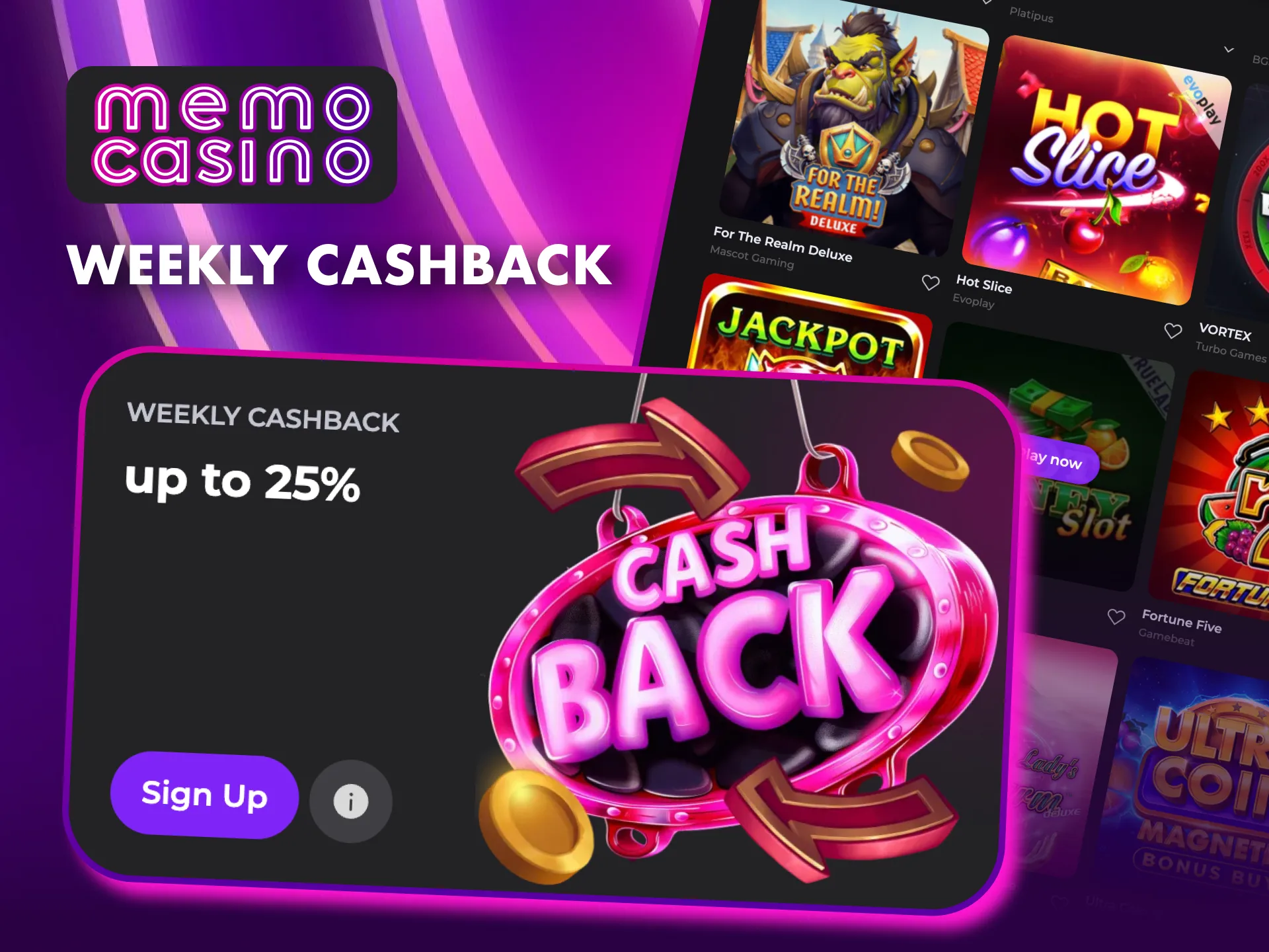 Maximize your gameplay with Memo Casino’s cashback offer every week.
