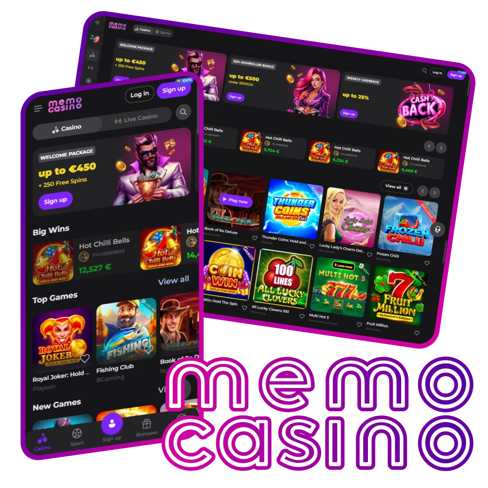 Memo Casino offers you a wide range of games and sports to bet on.
