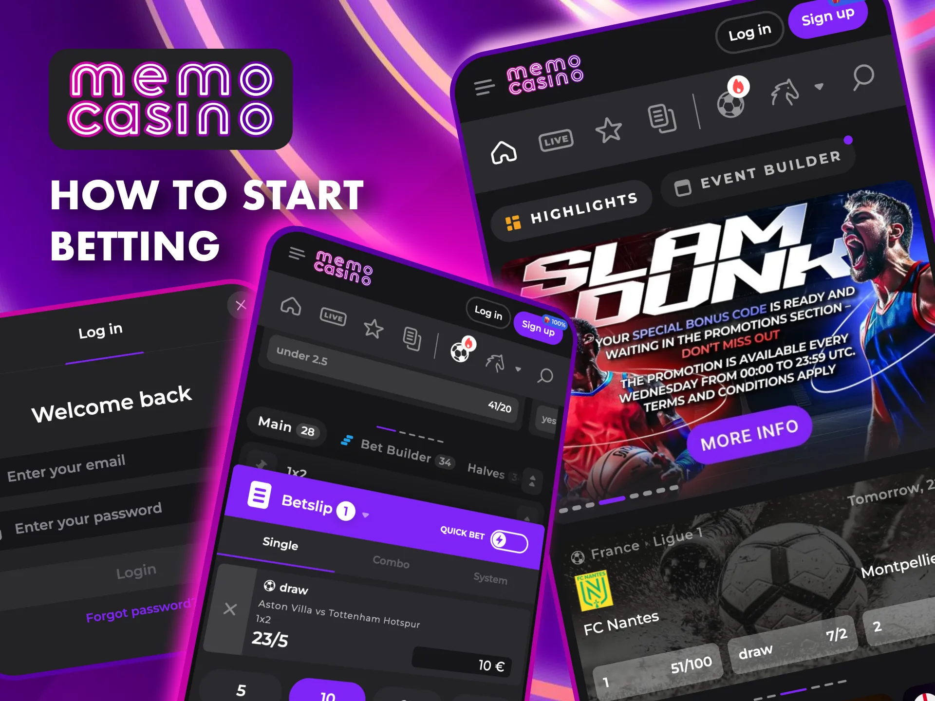 Enjoy seamless sports betting with competitive odds at Memo Casino.