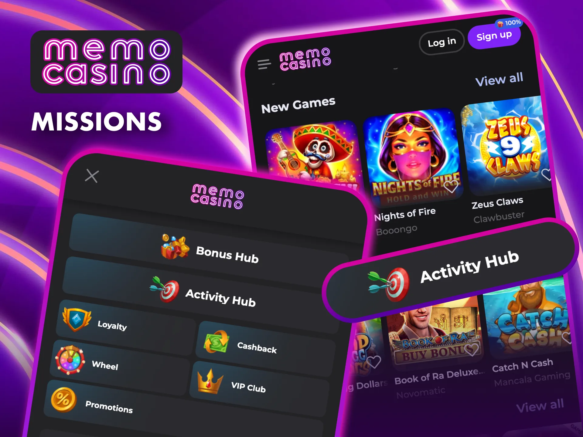 Engage in missions at Memo Casino, from playing slots to winning jackpots.
