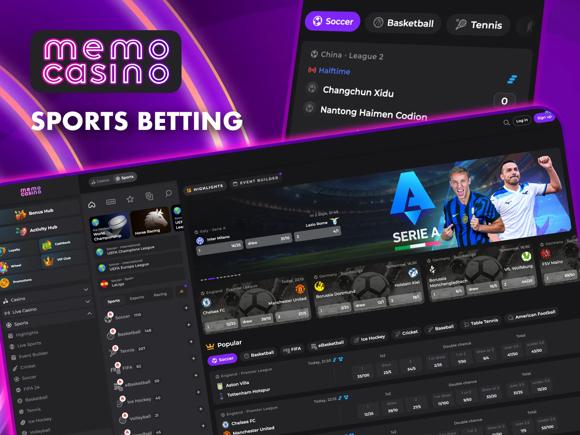 Wager on top competitions at Memo Casino, including soccer, basketball, and tennis.