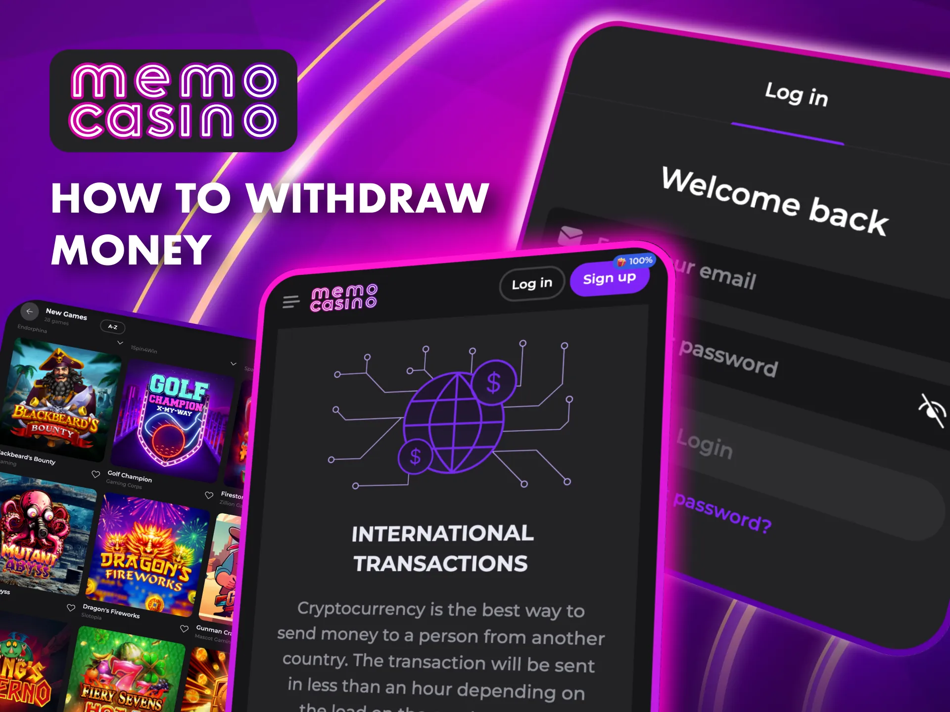 Withdraw your winnings at Memo Casino by selecting your preferred payment method.