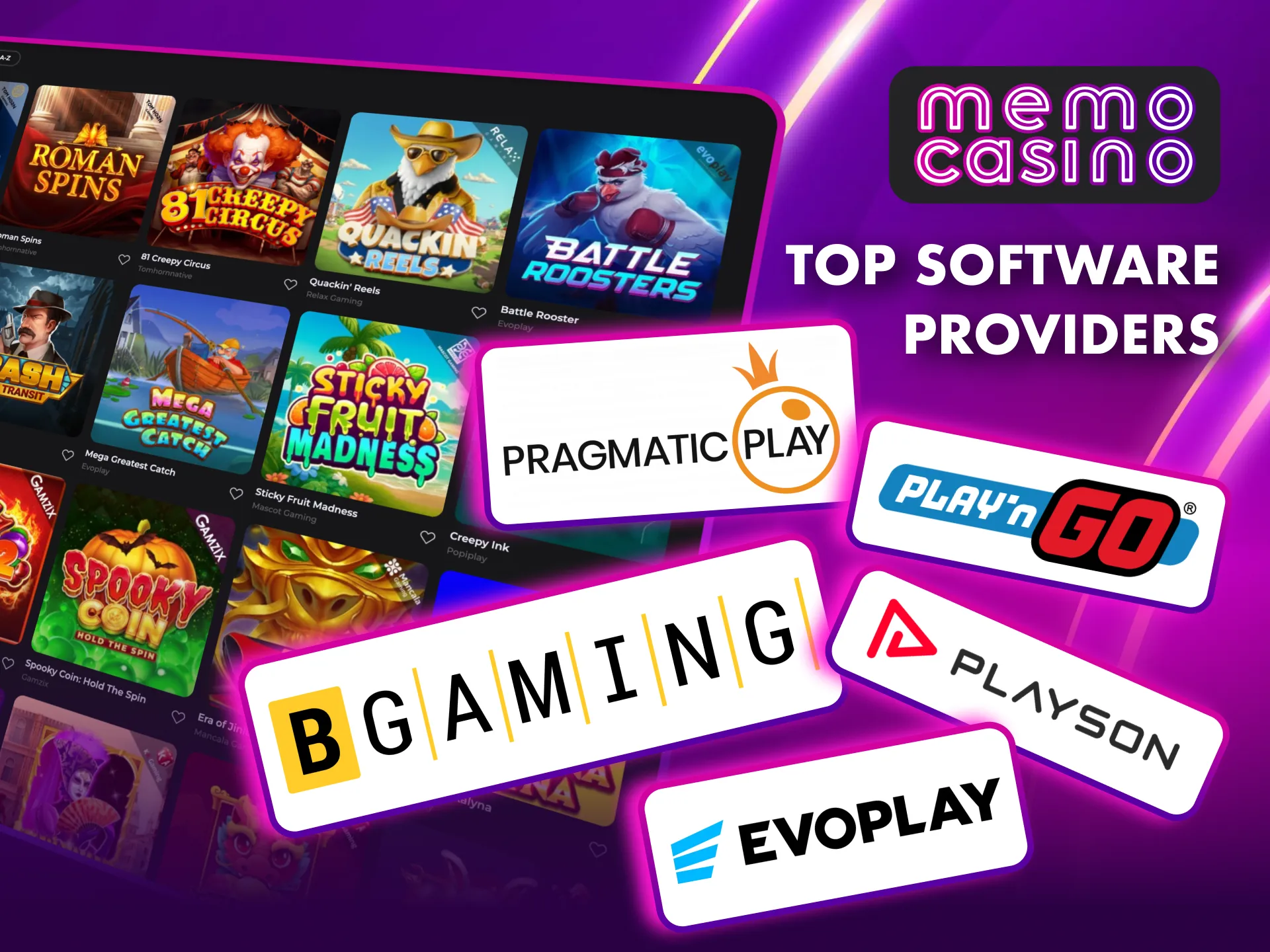 Memo Casino collaborates with top-tier software providers to bring players the best gaming experience.
