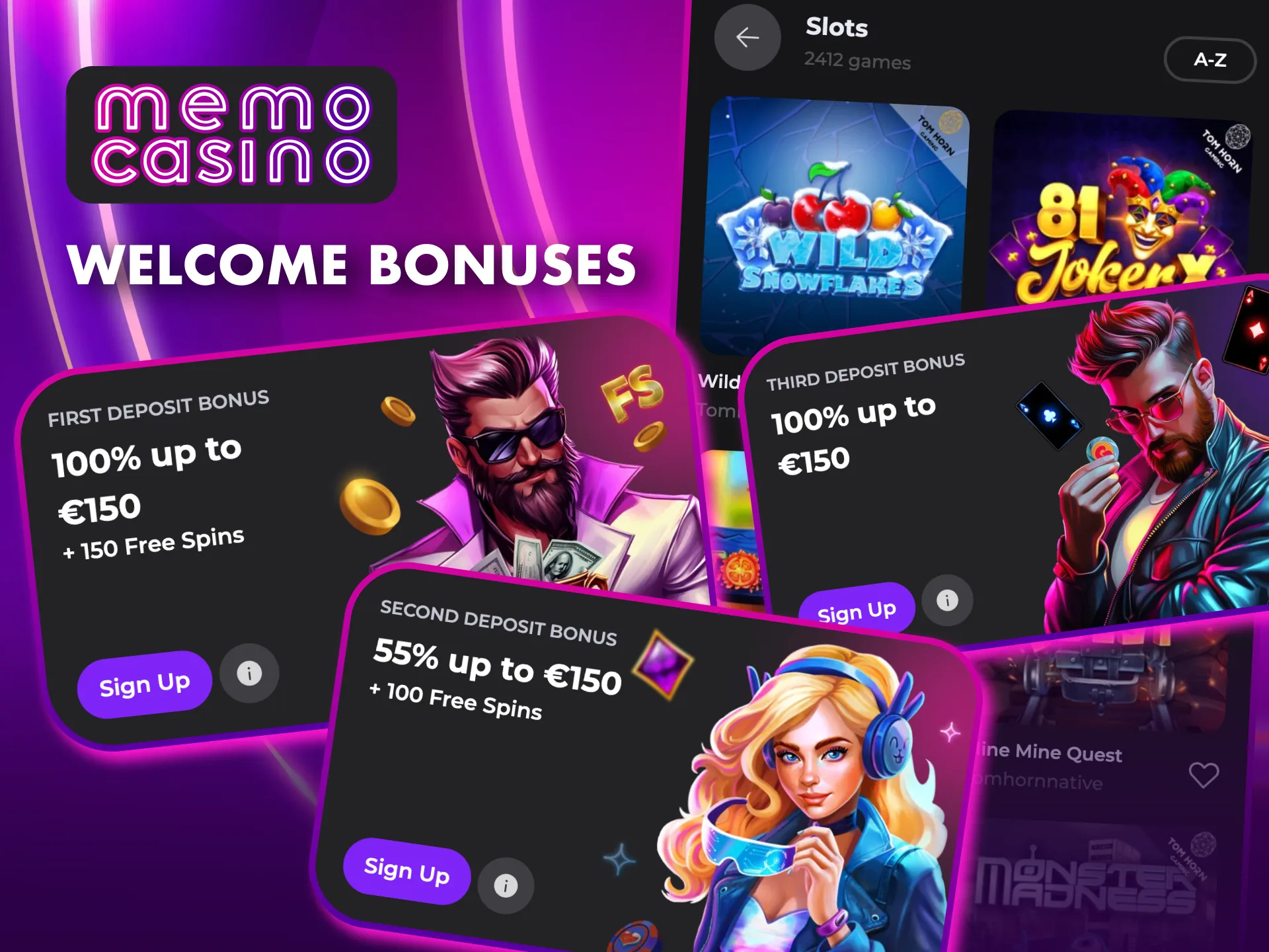 Boost your gameplay at Memo Casino with a 255% bonus, offering extra spins.